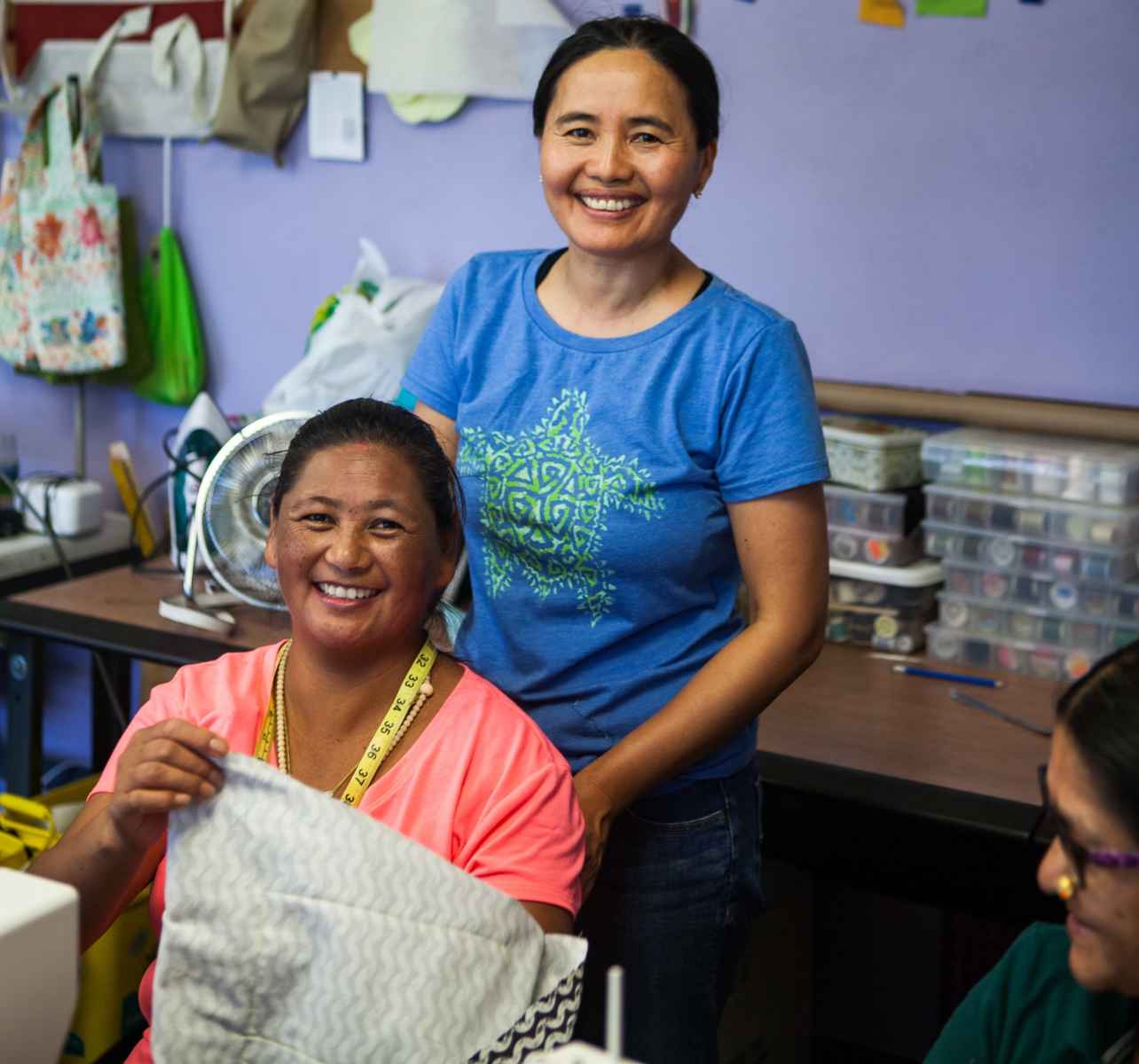 Two women smiling